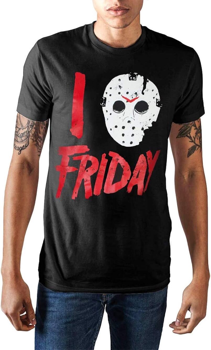 Halloween I Love Friday Jason Voorhees Mask Distressed Graphic T-Shirt Small